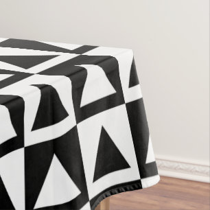 Decorative White&Black Triangles&Checkers Design Tablecloth