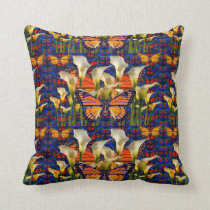 DECORATIVE WHITE CALLA LILIES & MONARCH BUTTERFLY THROW PILLOW