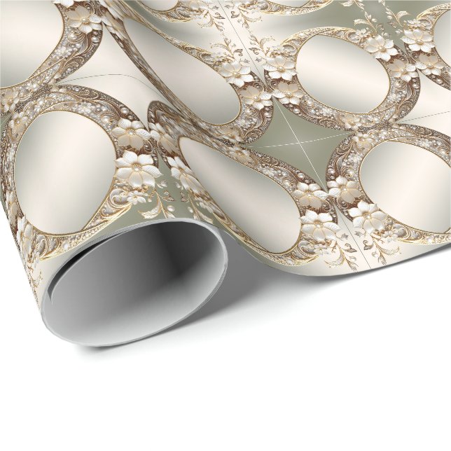 Decorative White Floral Wrapping Paper (Roll Corner)