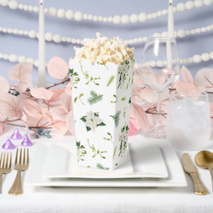 Decorative White Green Floral Popcorn Favor Box