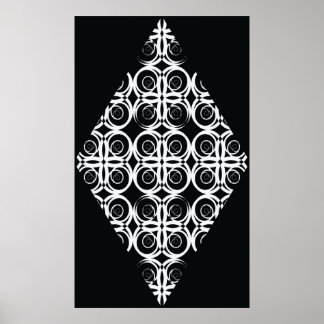 decorative white rhombus on black background poster
