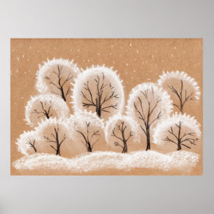 Decorative white trees. Winter branches. A hand-dr Poster