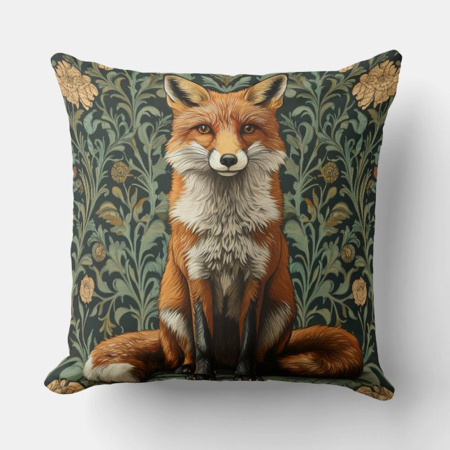 Decorative William Morris Fox Throw Pillow (Front)