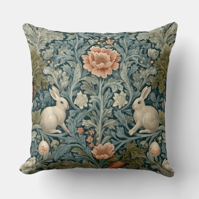 Decorative William Morris Rabbit Throw Pillow (Front)