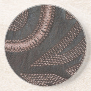 Decoratively Sewn Brown Vintage Leather Coaster