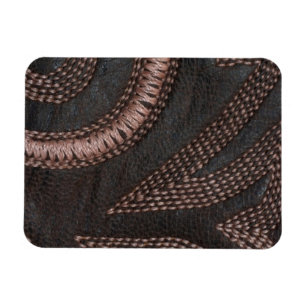 Decoratively Sewn Brown Vintage Leather Magnet