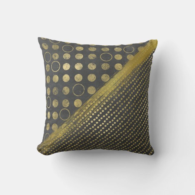 Decorator Gold Tone and Grey Dotted Accent Pillow (Front)