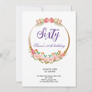 décoré de fleurs Invitation fête d'anniversaire