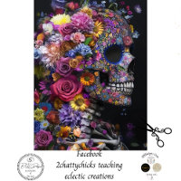 Decoupag3 Skull Bright Flowers Mixed Media