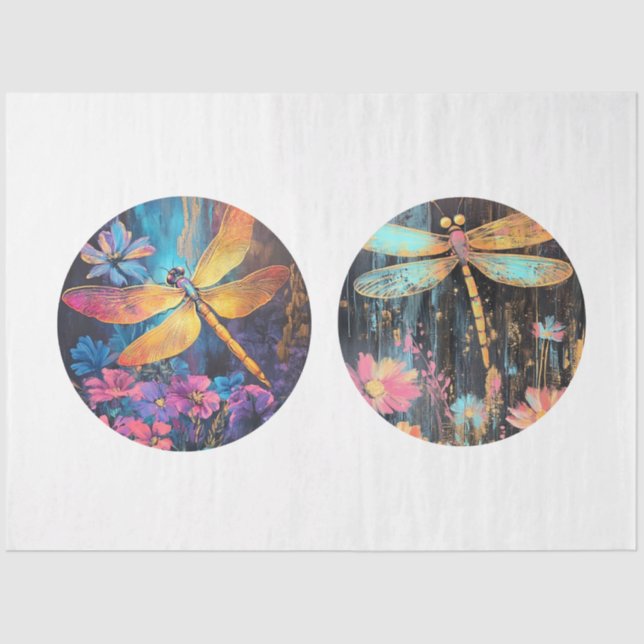 Decoupage 12 inch Dragon Fly Circles  Tissue Paper (Front)