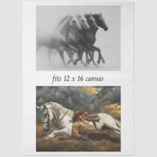 Decoupage 12x16 Western Running Horses & Cowboy  Tissue Paper