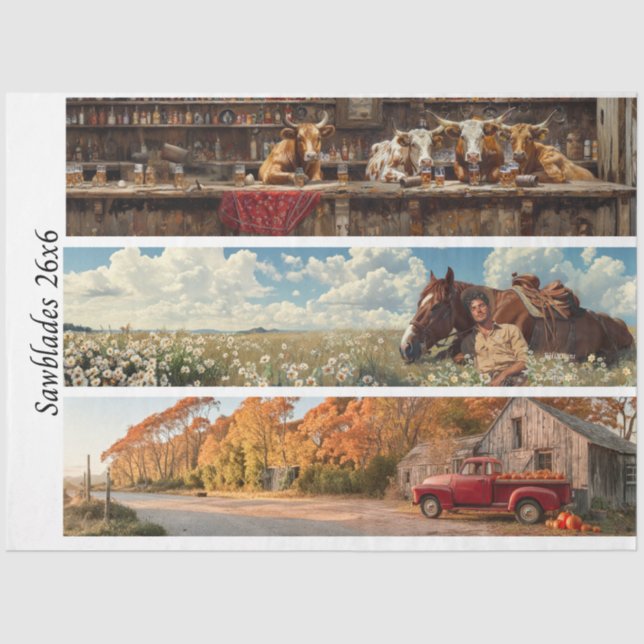 Decoupage 26x6" Handsaw Rustic Wall Art Designs  Tissue Paper (Front)