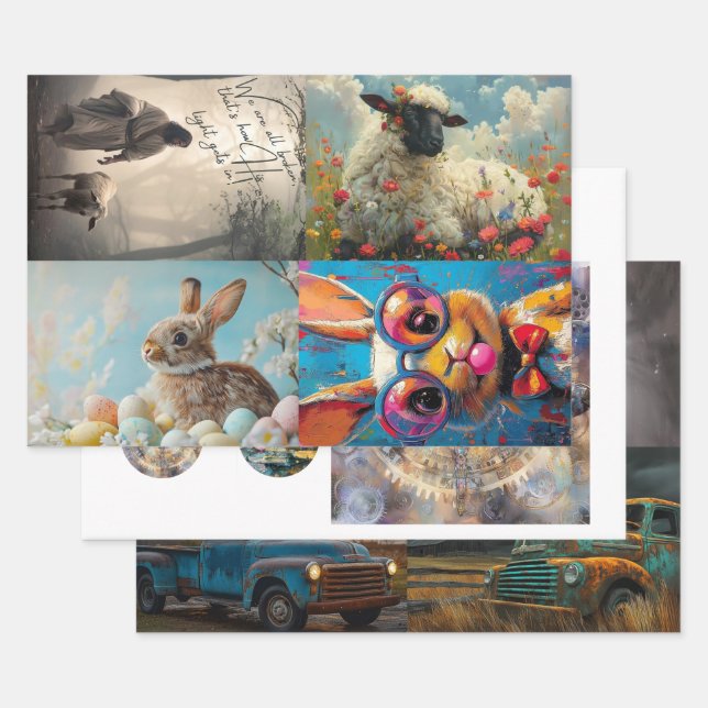 Decoupage 3 Designs Easter, Trucks, Coasters  Wrapping Paper Sheet (Set)
