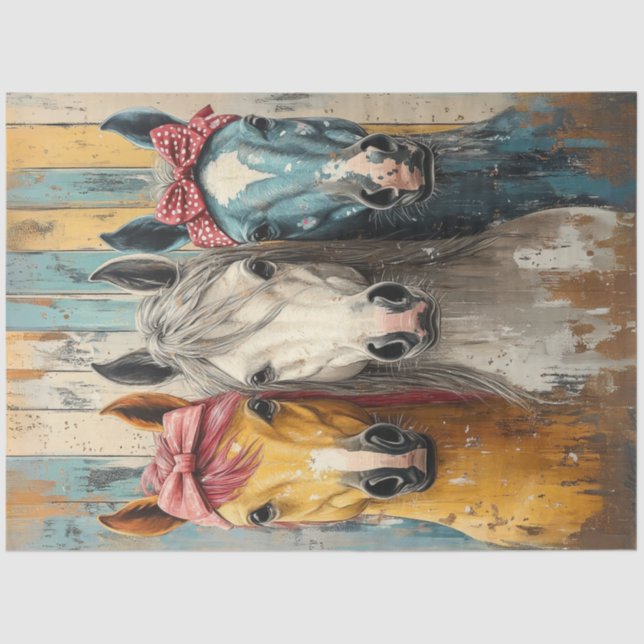 Decoupage 3 Horses Bandanas Distressed Background  Tissue Paper (Front)