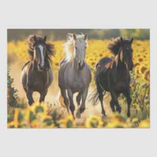 Decoupage 3 Horses Running Field Sunflowers  Tissue Paper