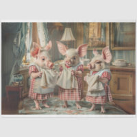 Decoupage 3 Little Pigs Chequered Clothes Kitchen