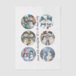 Decoupage 3" Snow Globe Mould Christmas  Tissue Paper<br><div class="desc">A joyful winter collage sheet featuring six 3-inch circular illustrations of snowmen in festive, snowy settings. Each snowman is adorned with cozy hats, scarves, and gloves, often joined by children or fellow snowmen. The backgrounds include charming houses, decorated trees, and softly falling snow—capturing the warmth and magic of the holiday...</div>