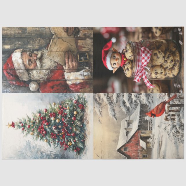 Decoupage 4 Christmas Vintage Designs  Tissue Paper (Front)