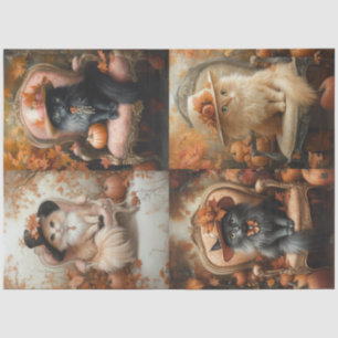 Decoupage 4 Vintage Fall Setting with Fluffy Cat  Tissue Paper