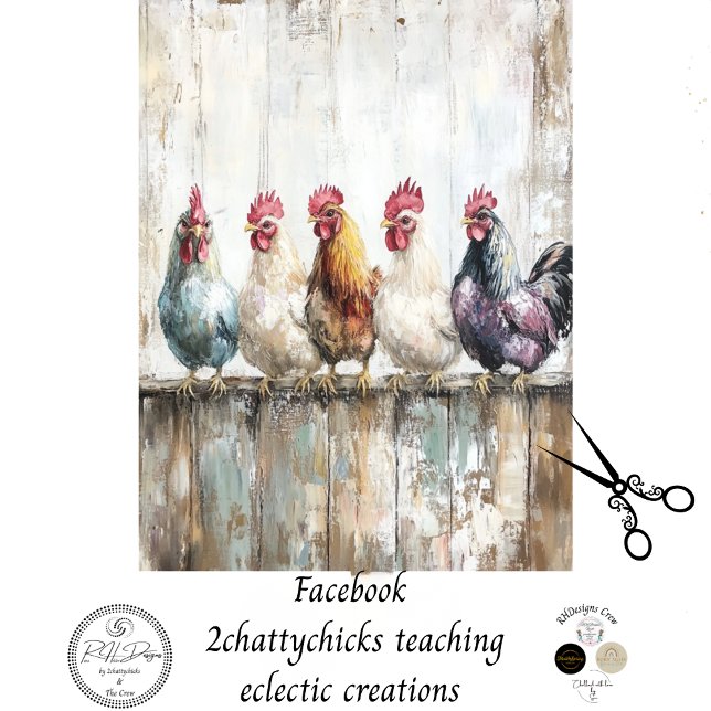Decoupage 5 Chickens on a Fence 18x24 Canvas Tissue Paper (Creator Uploaded)
