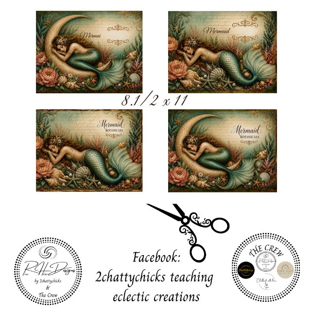 Decoupage 8.5x11 Mermaid Botanical Personalized  Tissue Paper (Creator Uploaded)