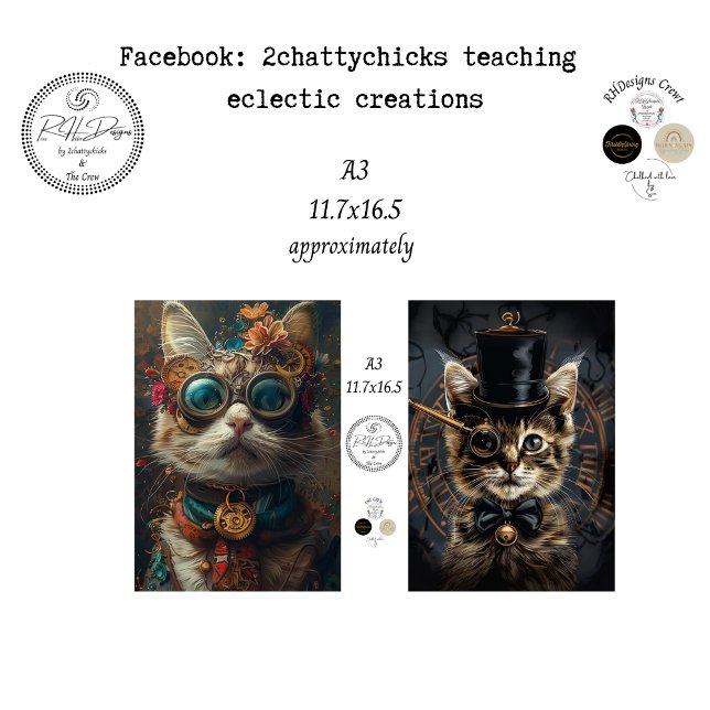 Decoupage A3 Scrapbook Paper Steampunk Cats  (Creator Uploaded)