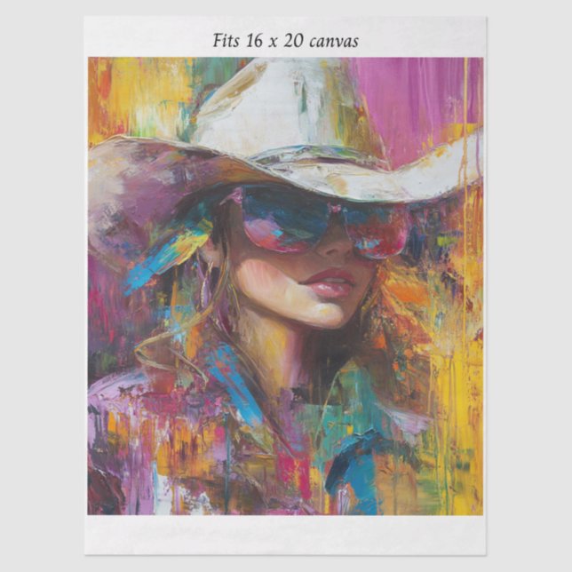 Decoupage Abstract Cowgirl 16x20 Canvas  Tissue Paper (Front)