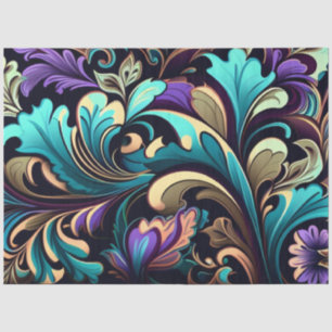 Decoupage Abstract Floral Pattern Purple Blue  Tissue Paper