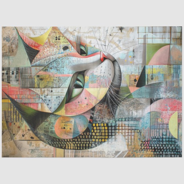 Decoupage Abstract Geometric Cat Face Shape Tissue Paper (Front)