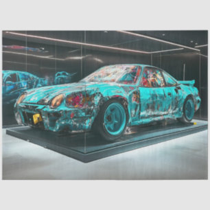 Decoupage Abstract Modified Turquoise Rusty Car Tissue Paper