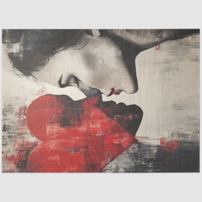 Decoupage Abstract Valentine Heart Couple  Tissue Paper (Front)