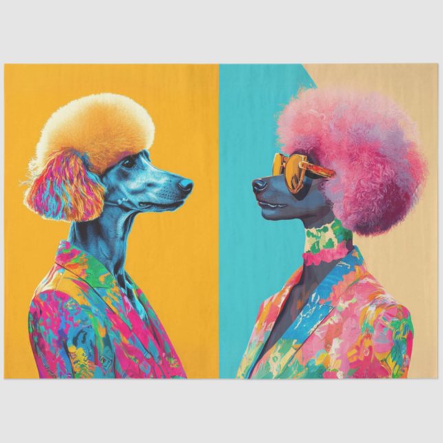 Decoupage Abstract Vibrant Coloured Poodles  Tissue Paper (Front)