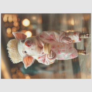 Decoupage Adorable Piglet Pink PJ Eating Macaroon Tissue Paper