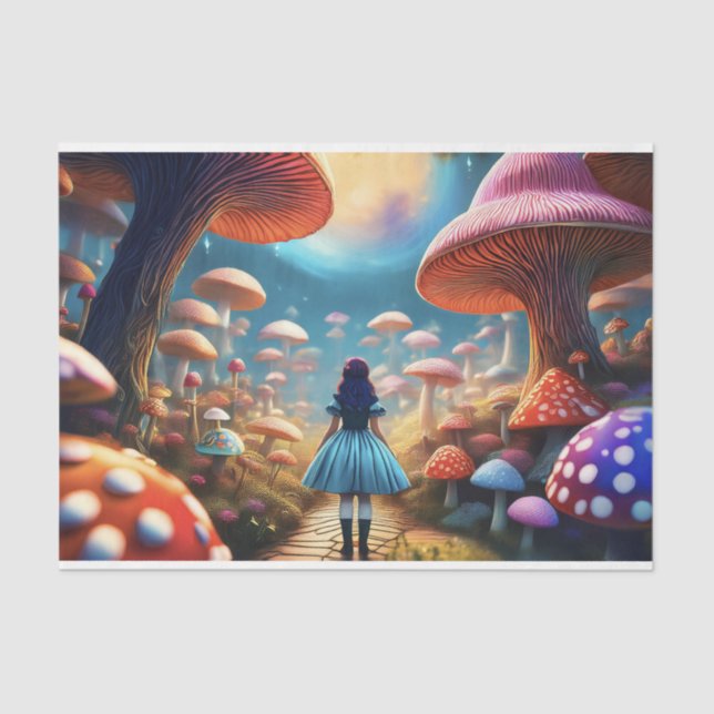 Decoupage Alice amongst the Mushrooms Tissue Paper (Front)