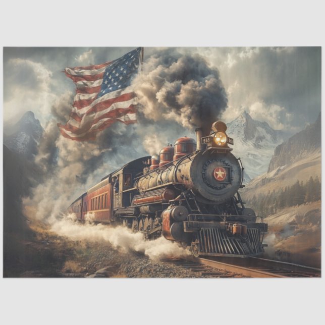 Decoupage American Flag Cloud & Train  Tissue Paper (Front)