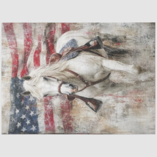 Decoupage American Flag White Horse Abstract Tissue Paper