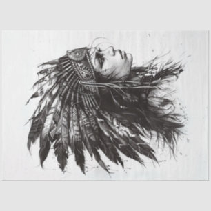 Decoupage American Indian Lady Black White Drawing Tissue Paper