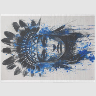 Decoupage American Indian Maiden Blue Feather Art Tissue Paper