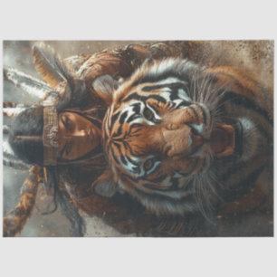 Decoupage American Indian Warrior Woman on Tiger Tissue Paper