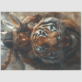 Decoupage American Indian Warrior Woman on Tiger Tissue Paper