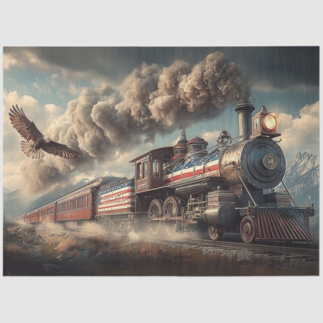 Decoupage American Locomotive With Flag & Eagle Tissue Paper (Front)