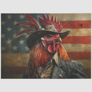 Decoupage Americana Rooster in Front Flag  Tissue Paper