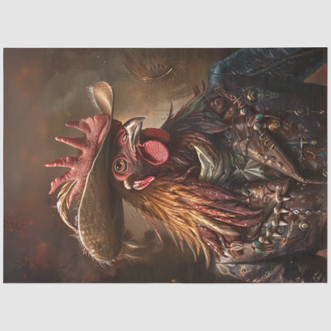Decoupage Anthropomorphic Rooster Western Hat  Tissue Paper (Front)
