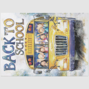 Decoupage Back To School Bus With Kids Tissue Paper