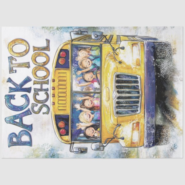 Decoupage Back To School Bus With Kids Tissue Paper (Front)