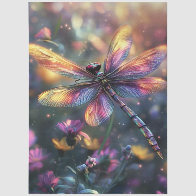 Decoupage Background Dragon Fly Purple Hues Tissue Paper (Front)