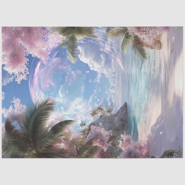 Decoupage Beach Paradise Fantasy Hot Day of Summer Tissue Paper (Front)