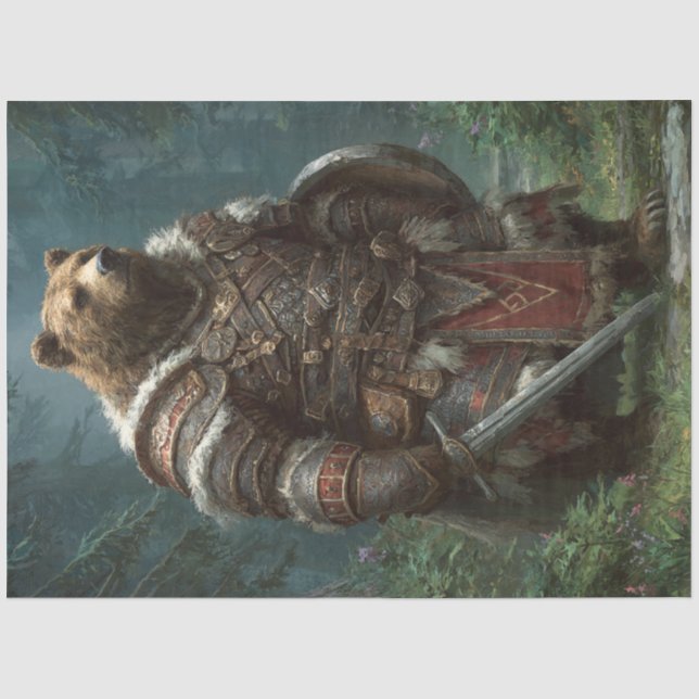Decoupage Bear Medieval Armour Forest  Tissue Paper (Front)