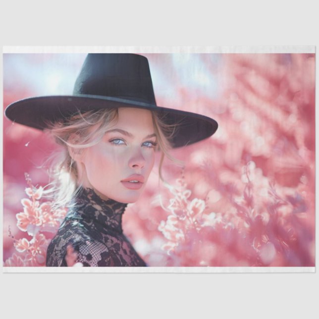 Decoupage Beautiful Lady Black Riding Hat  Tissue Paper (Front)