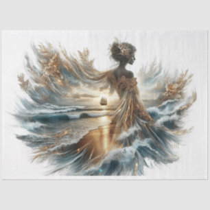 Decoupage Beautiful Lady Ocean Sailing Ship Gown Tissue Paper